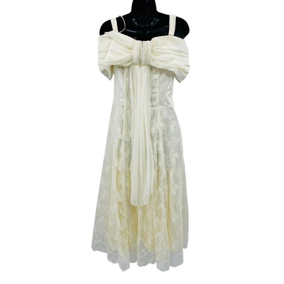 Vintage Scott McClintok ivory Lace off shoulder midi dress - Picture 3 of 4
